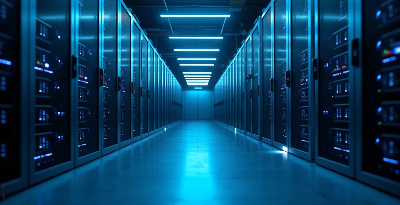 Professioneel datacenter met serverracks en beveiligingssystemen
