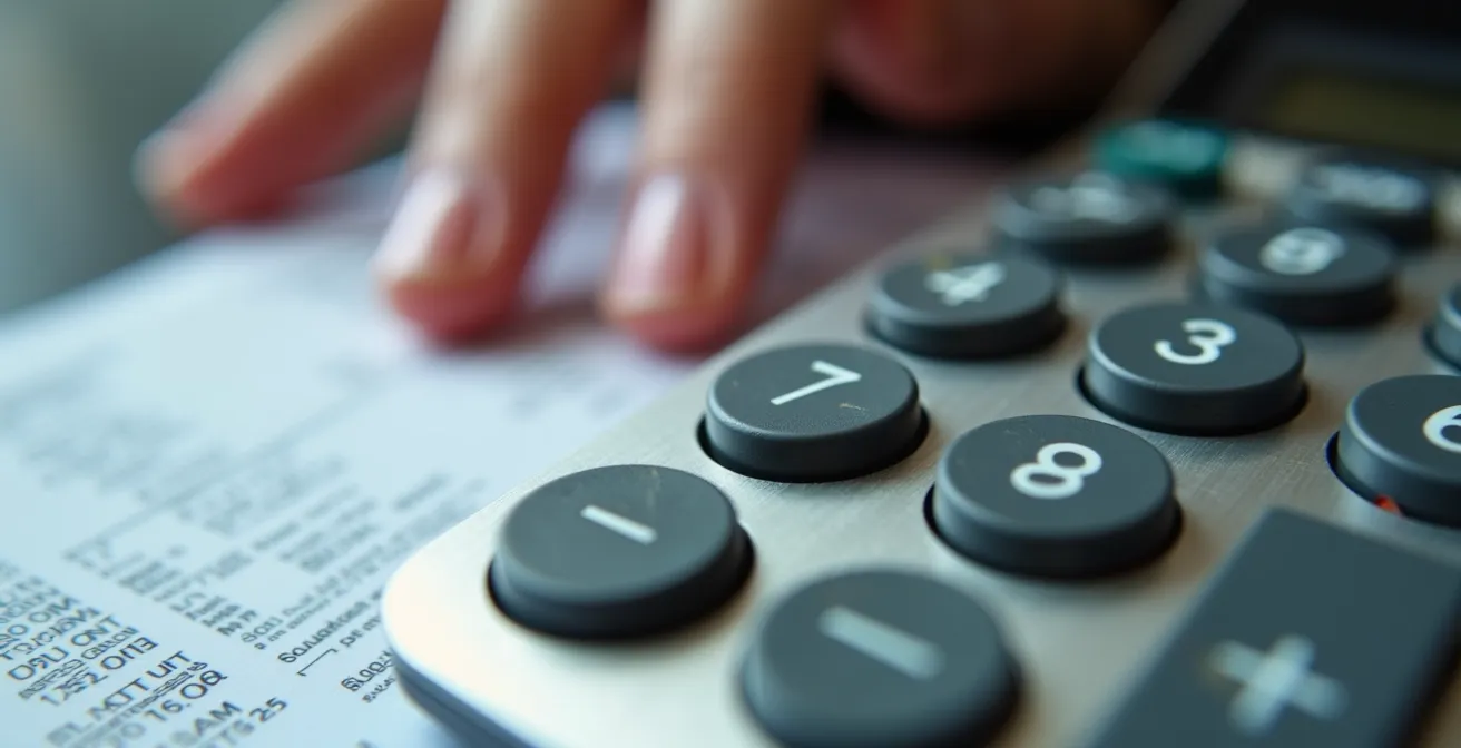 Calculator en financiële documenten op bureau zonder zichtbare tekst