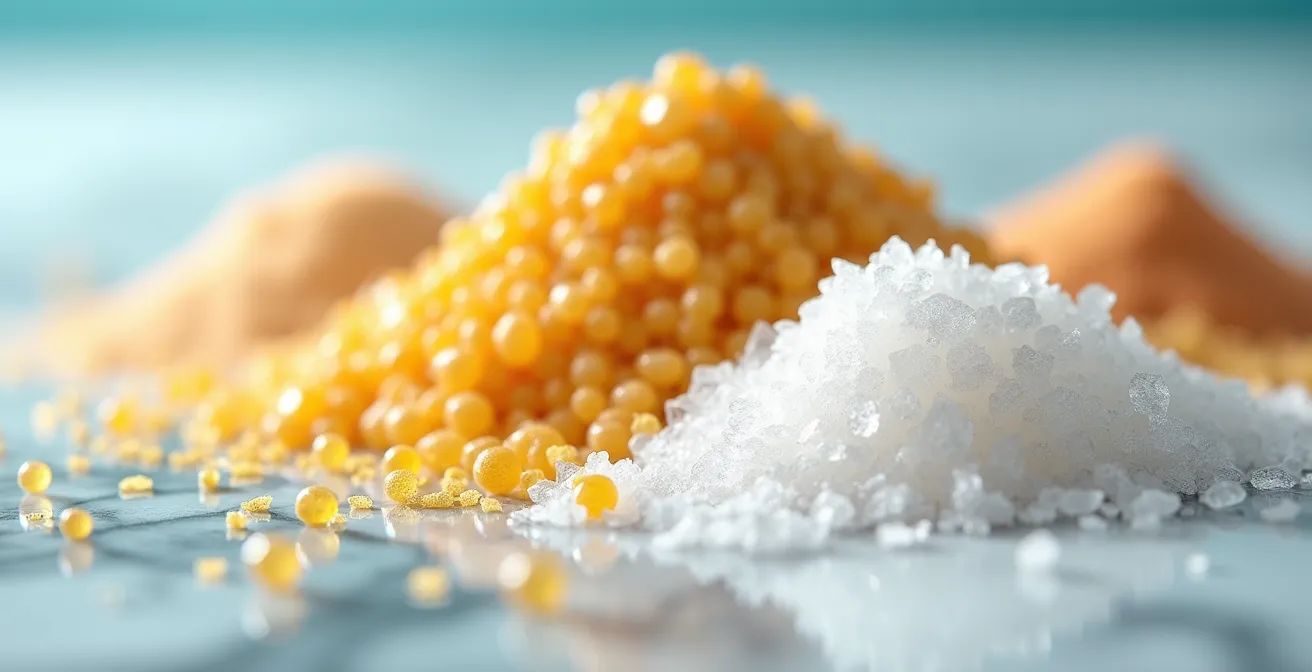 Macro-opname van natuurlijke scrub ingrediënten zoals jojobaparels en bamboepoeder