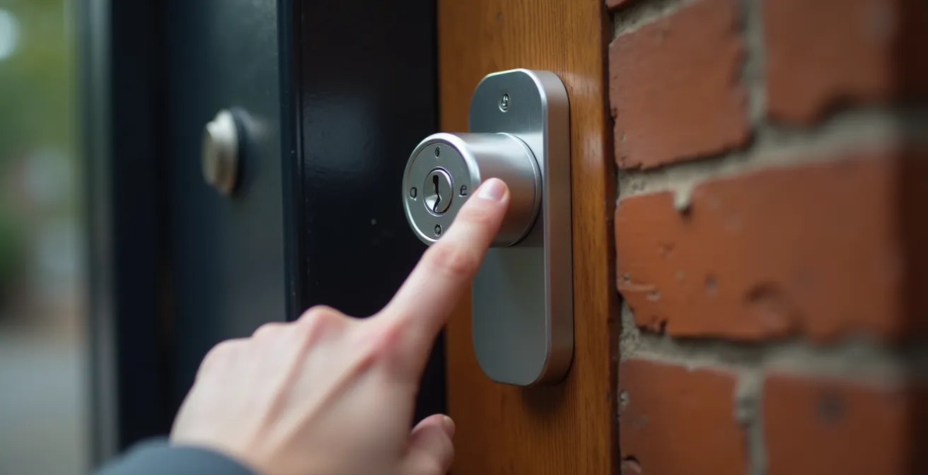 Close-up van moderne slimme deurslot aan typisch Belgische voordeur