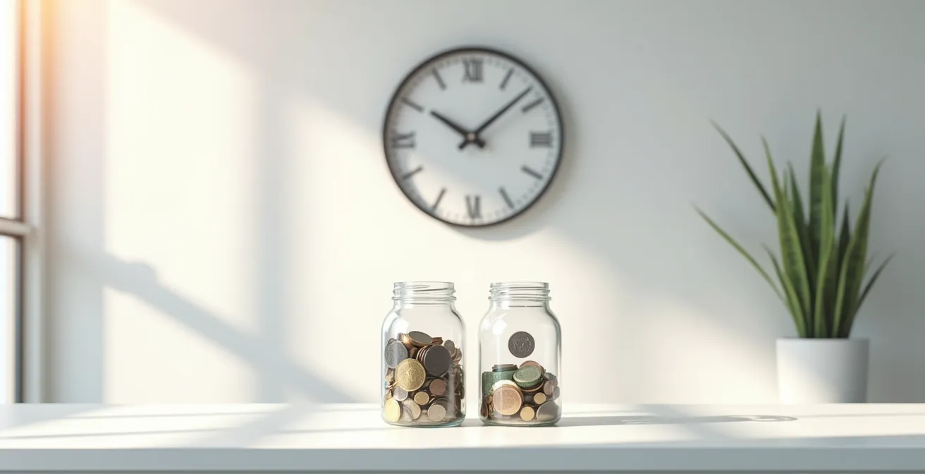 Visualisatie van gemiste groei door 10 jaar uitstel bij beleggen